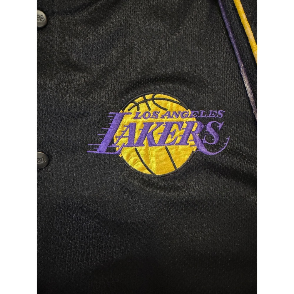 Vintage Pro Player NBA Los Angeles Lakers Warm Up Jacket Black Mesh Snap XL - Picture 2 of 6